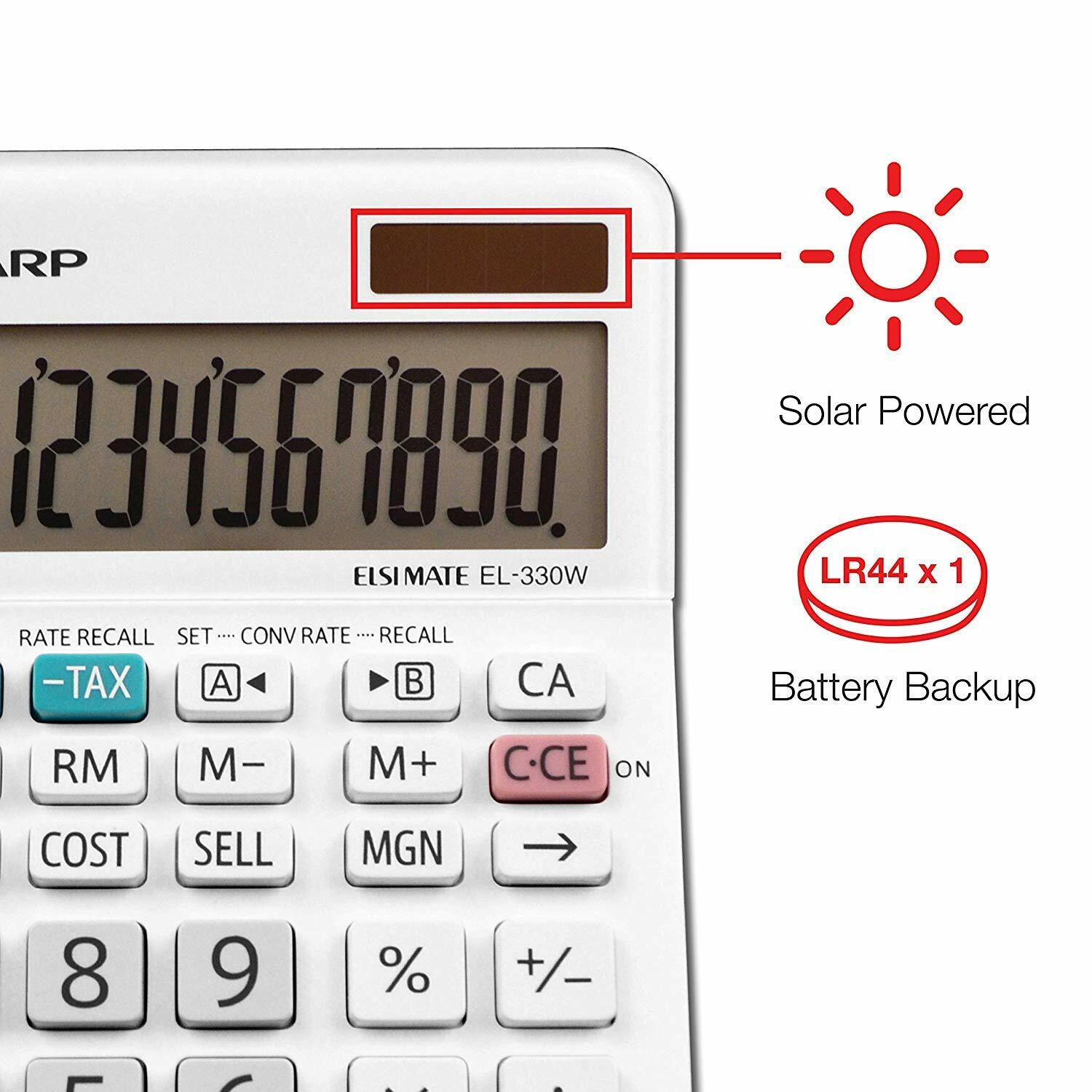 Sharp EL-330WB Calculator Dual Power Solar Battery 1 Pack New