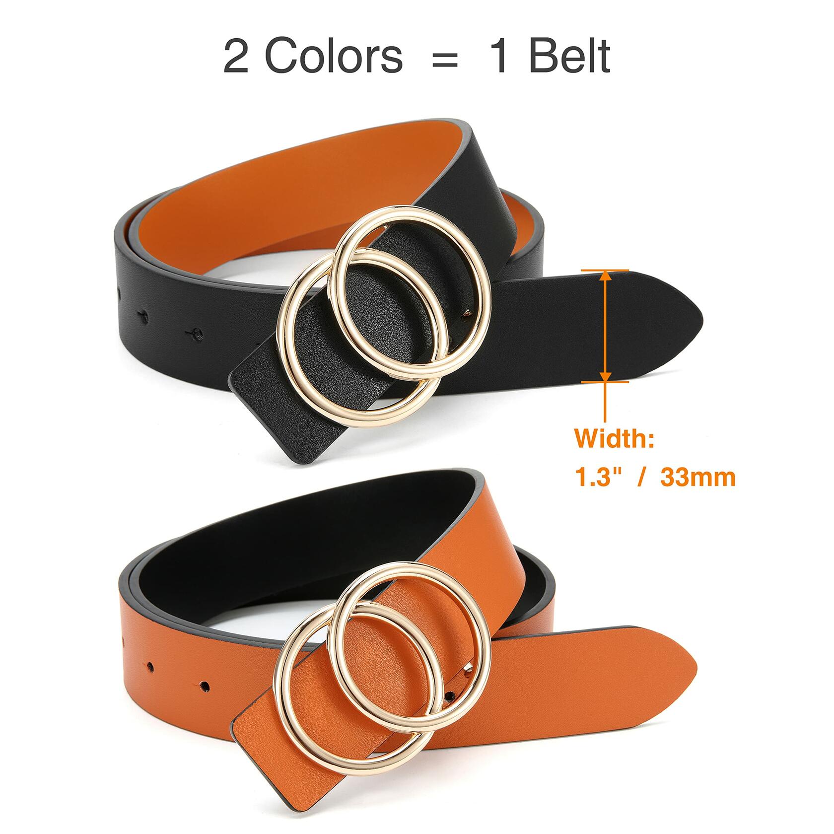 CR Womens Leather Belt 1.3" Reversible 2 Colors Casual Jeans Dress