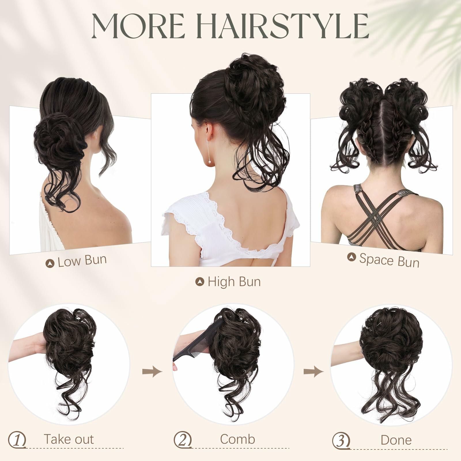 SOFEIYAN Synthetic Messy Bun Hair Piece Claw Clip Wavy Curly Extension