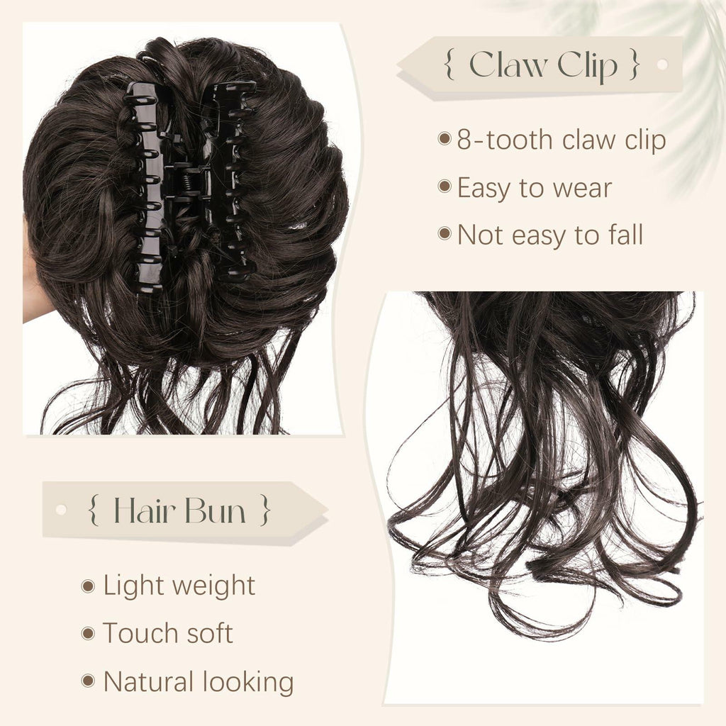 SOFEIYAN Synthetic Messy Bun Hair Piece Claw Clip Wavy Curly Extension