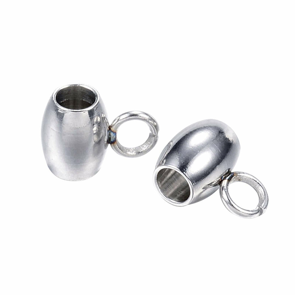 DanLingJewelry 100Pcs Stainless Steel Oval Bail Beads Silver 7x5x4mm Hole 2mm