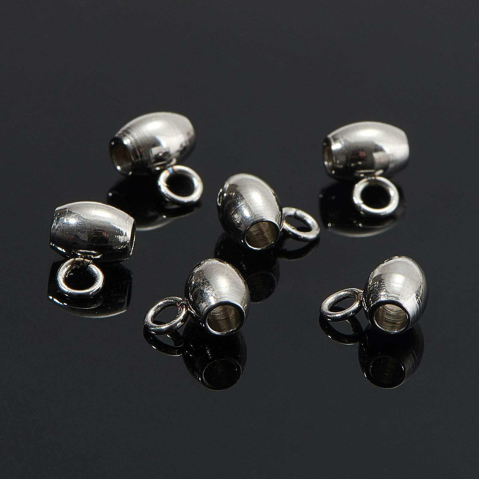 DanLingJewelry 100Pcs Stainless Steel Oval Bail Beads Silver 7x5x4mm Hole 2mm