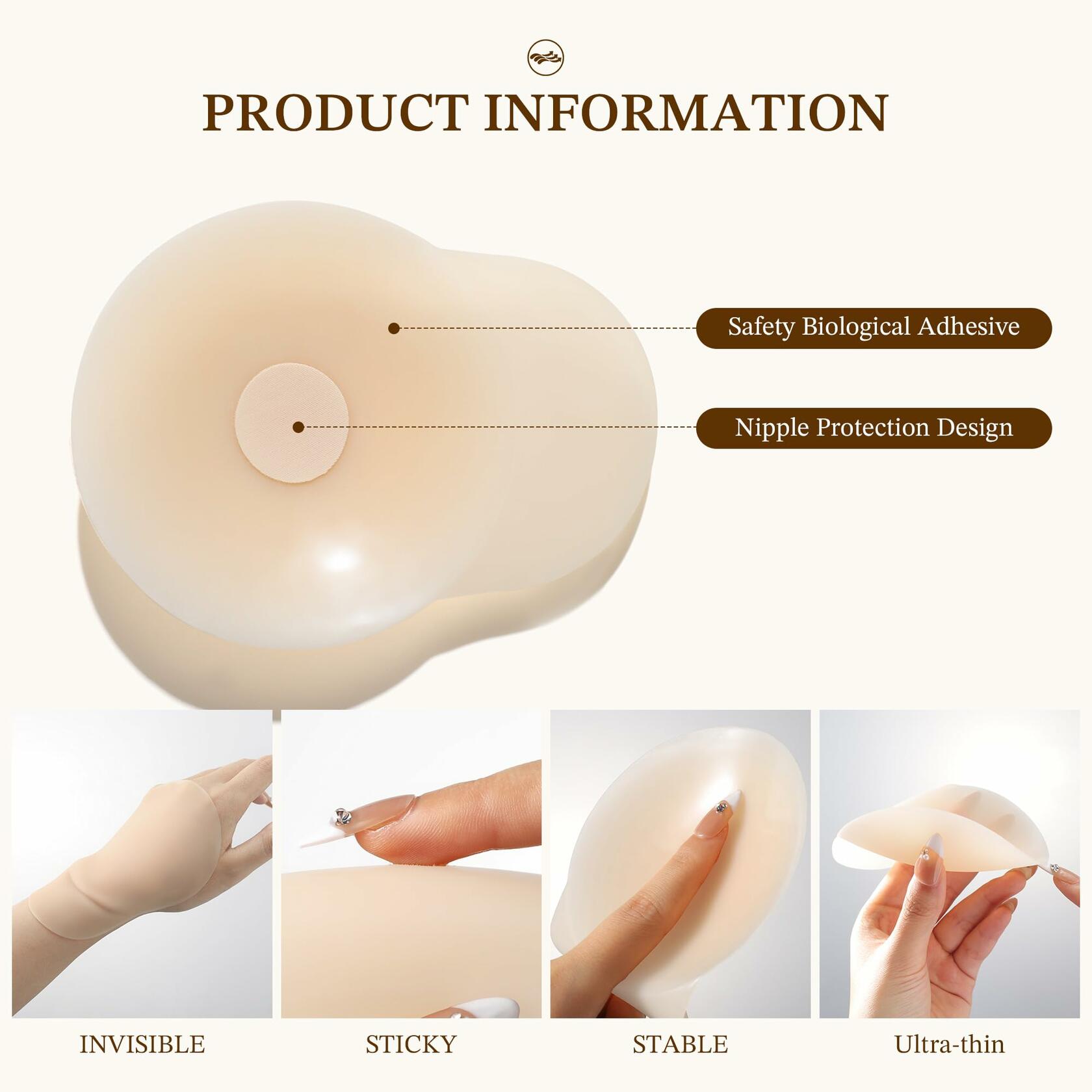 Honeysea Silicone Nipple Covers Pasties Reusable Adhesive Bra 1 Pair Crème