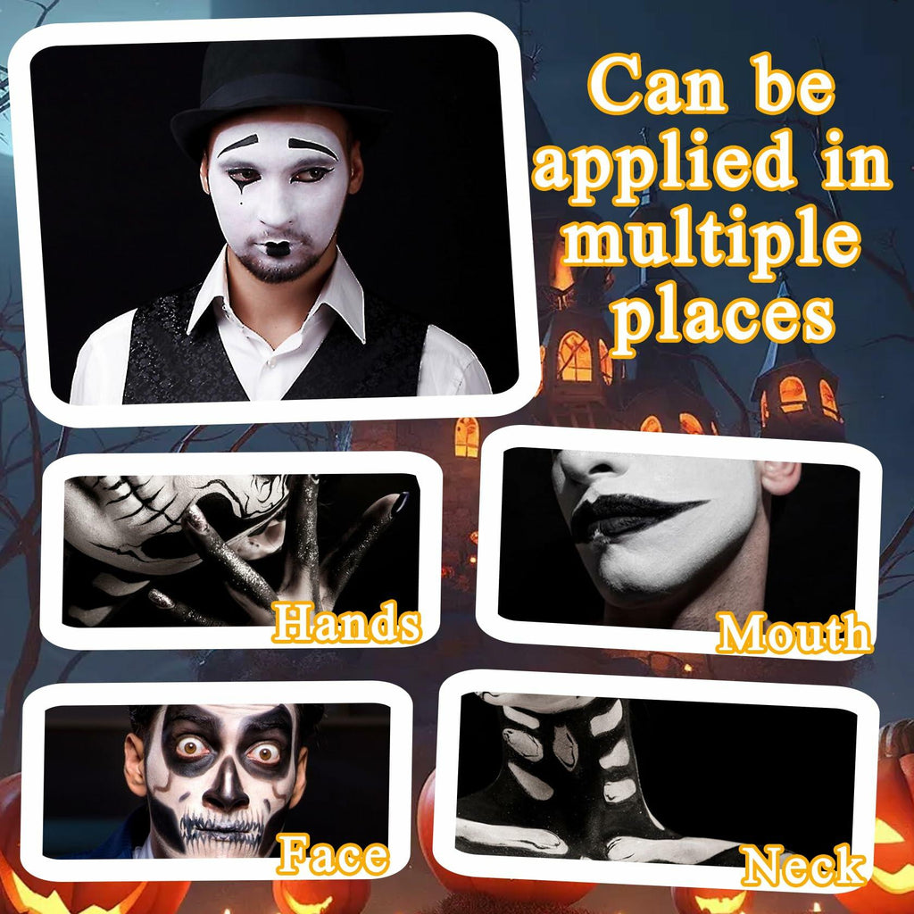 Black White Oil-Based Face Paint Kit with Brushes - Professional Halloween