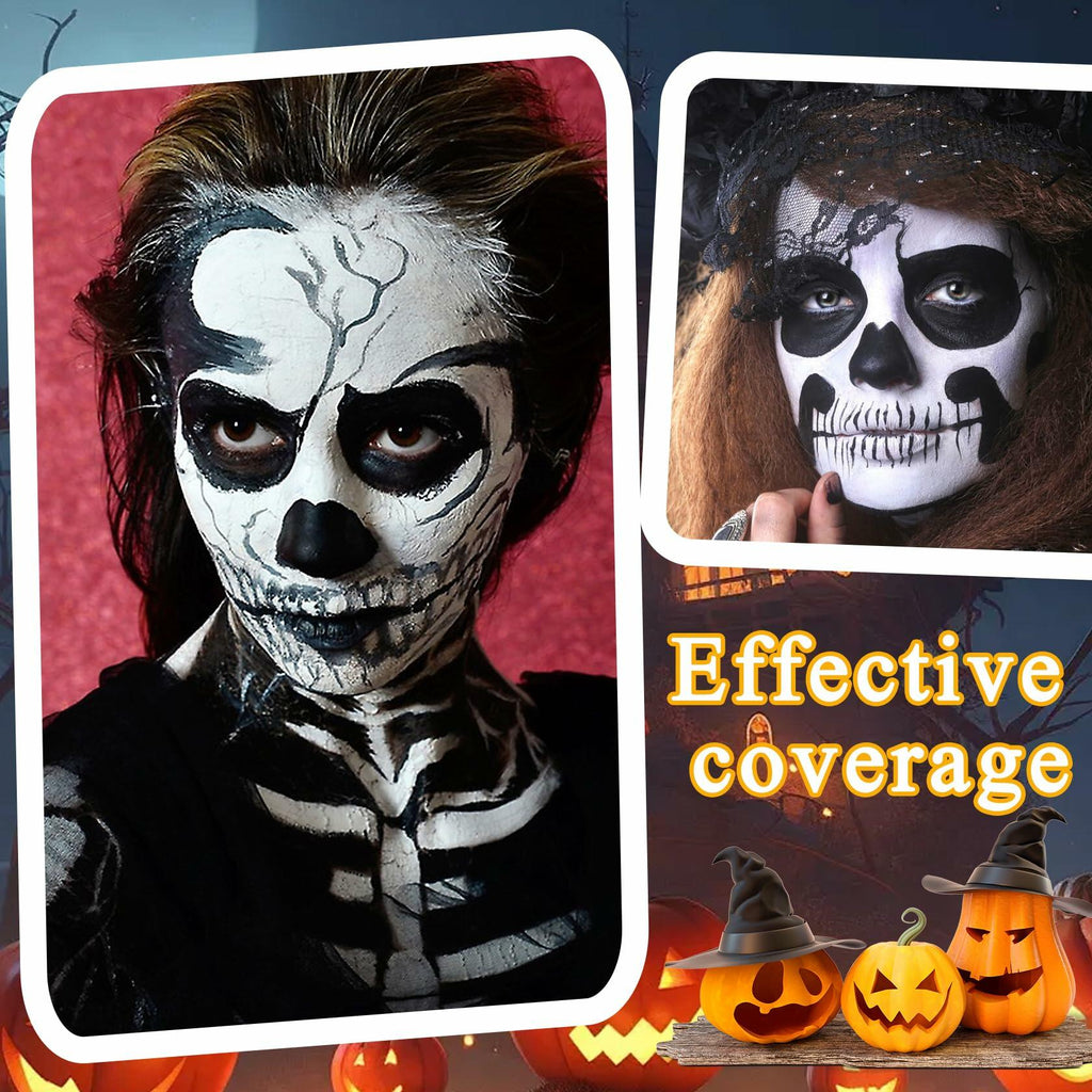 Black White Oil-Based Face Paint Kit with Brushes - Professional Halloween