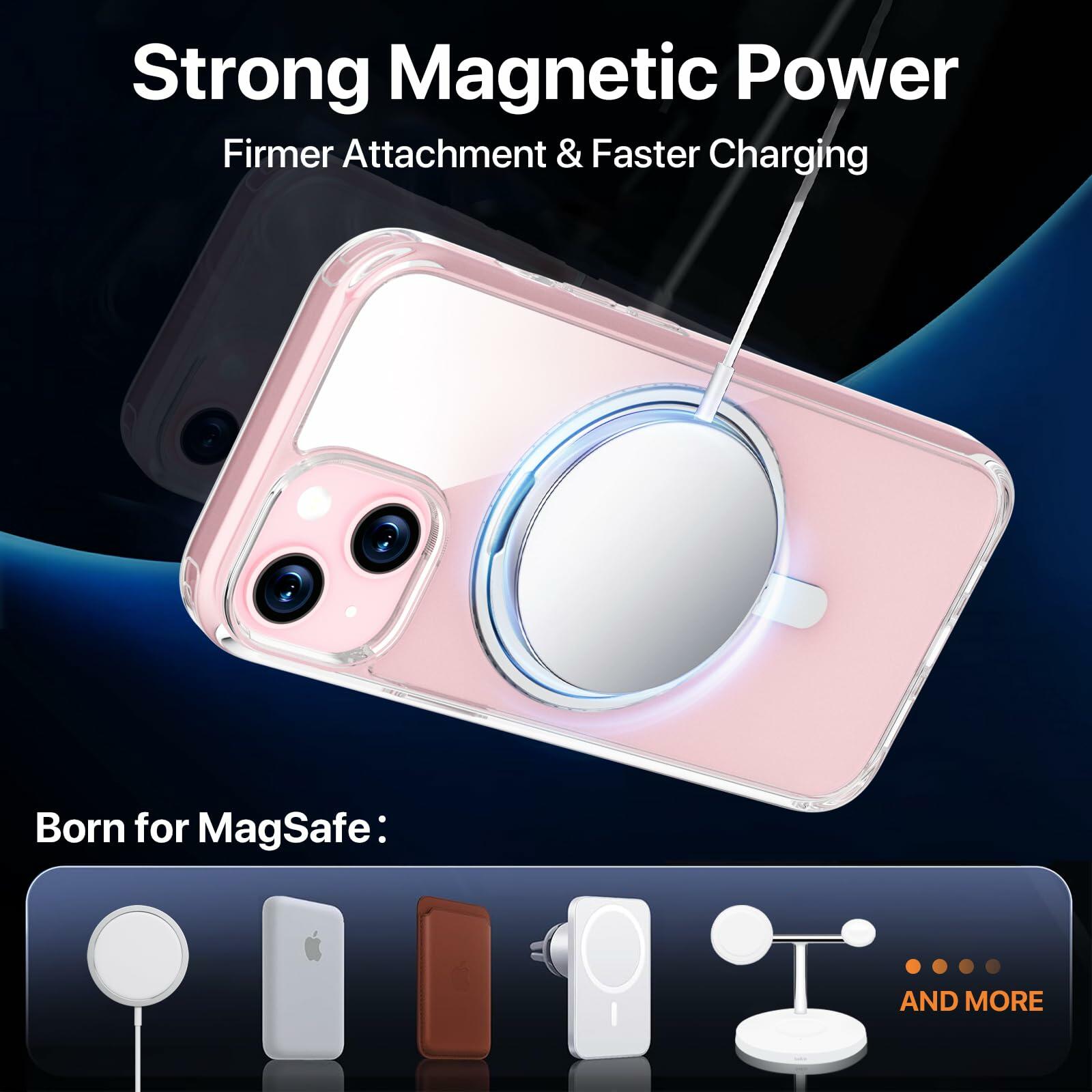 JASBON iPhone 15 Case 6.1 Clear Magnetic Kickstand 360° Rotatable Shockproof