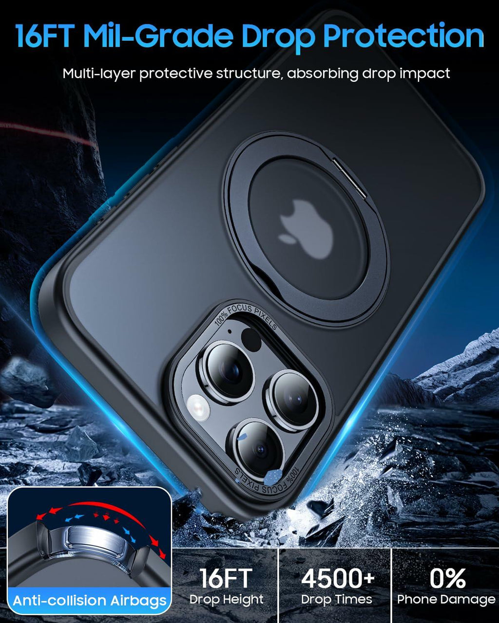 KissCall Magnetic Ring Stand Case for iPhone 16 Pro Max Translucent Matte