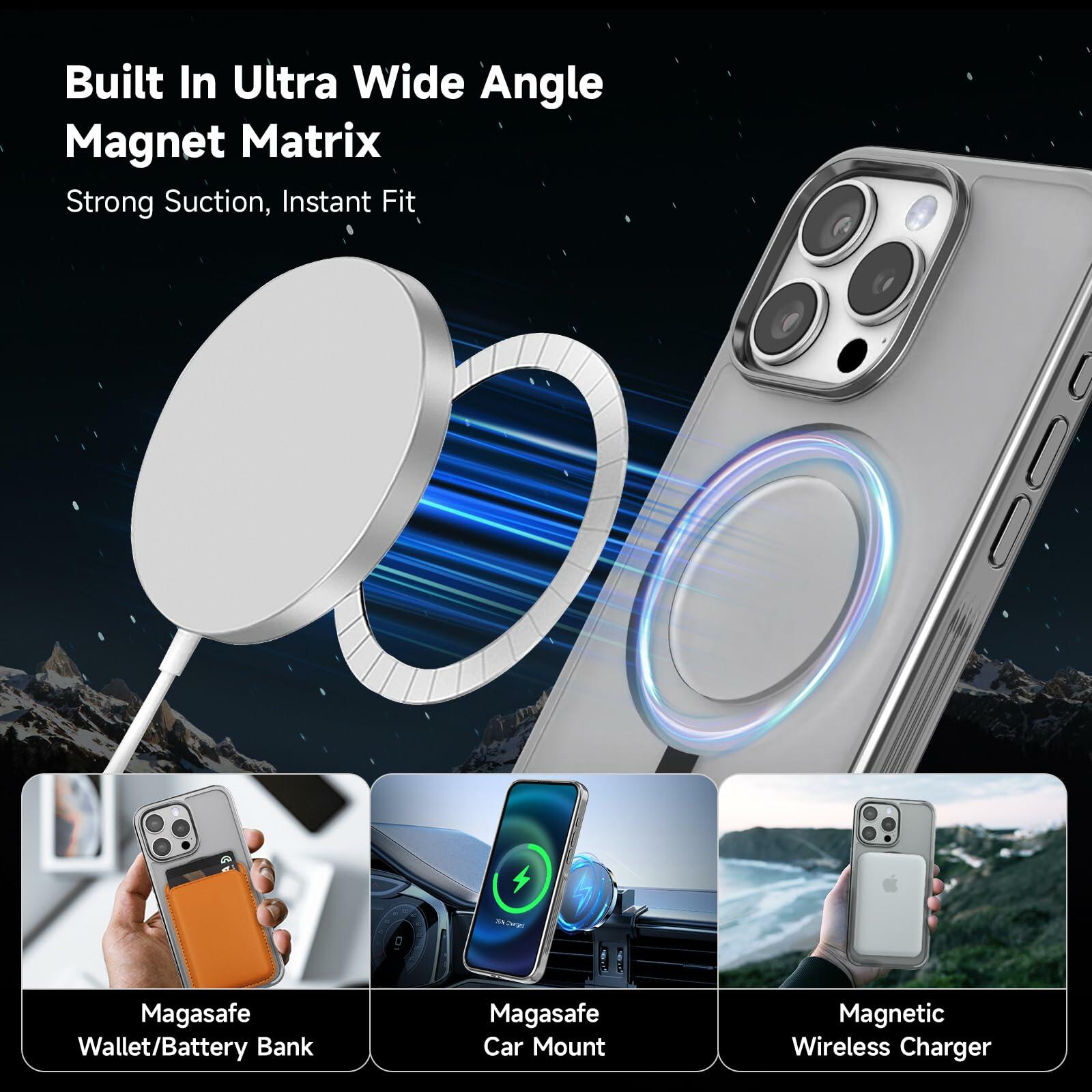 Vongong iPhone 16 Pro Max Gray Magnetic Case Drop-Proof with 360° Ring Stand
