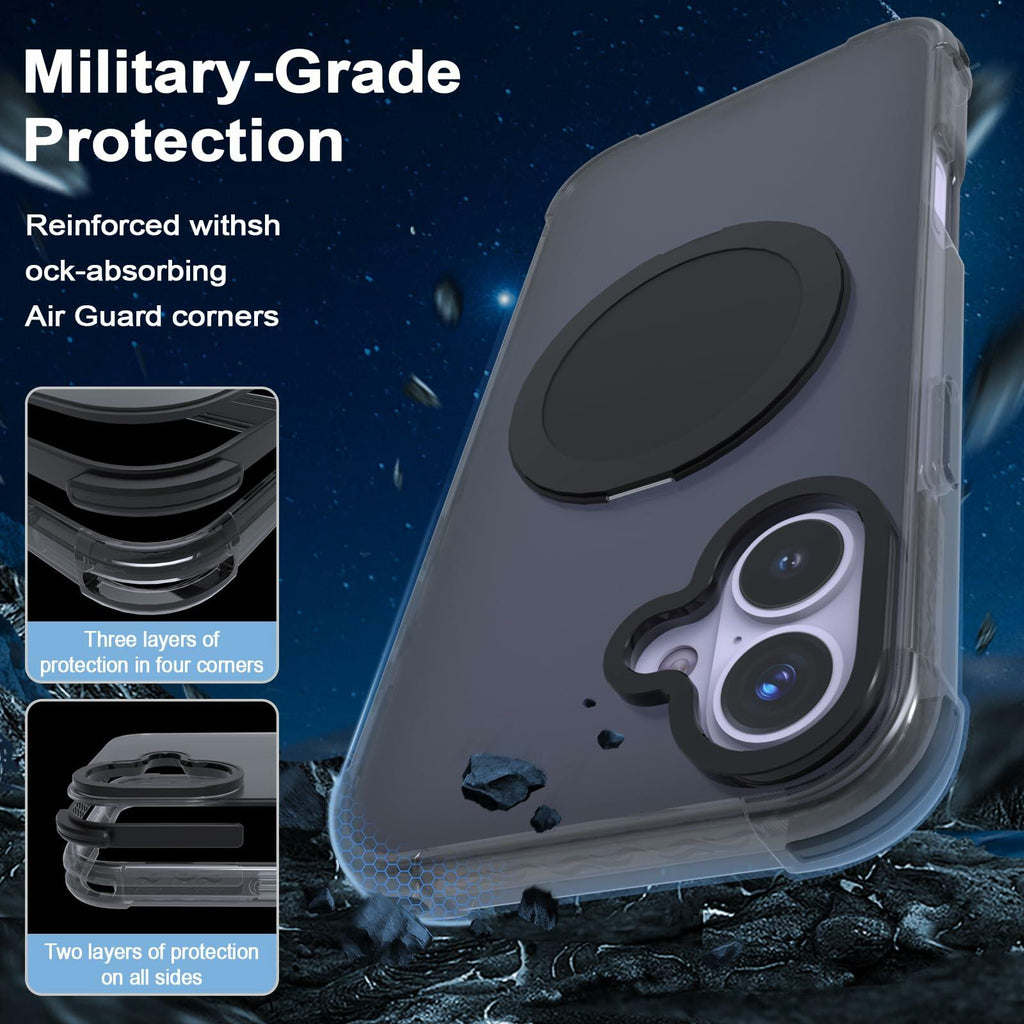 FUGTBLESS iPhone 16 Case 6.1" Translucent Magnetic O-Ring 360° Stand