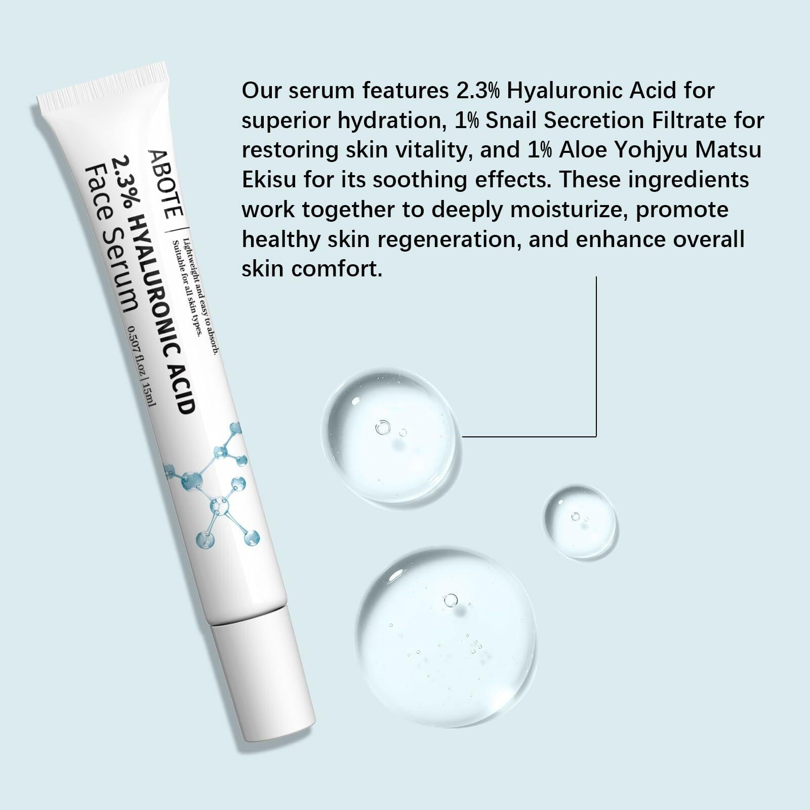 ABOTE 2.3% Hyaluronic Acid Serum for Face  (3Pack-Each 0.507 fl.oz | 15ml)