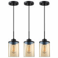 CJY CHENJINYAN 3 Pack 4.3" Amber Glass Pendant Lights Black Finish