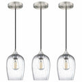 3 Pack Globe Pendant Light 5.1" Clear Seeded Glass Brushed Nickel Modern