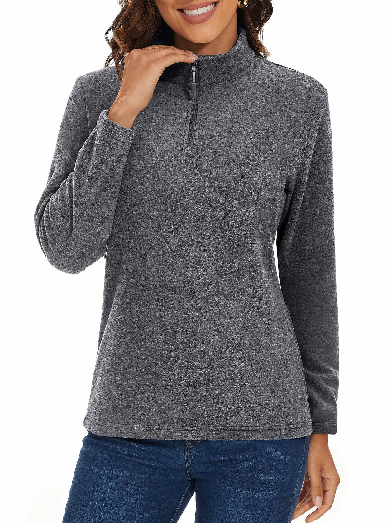 MAGCOMSEN Women's Quarter Zip Pullover Fleece Jacket Grey XL Warm Comfort