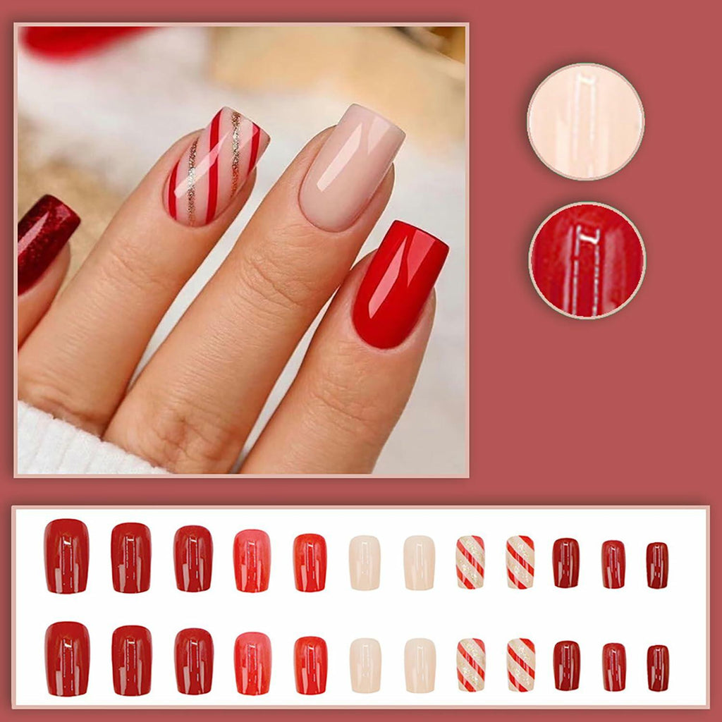RIICFDD 24 Pcs White Snowflake Acrylic Press On Nails Full Cover Short Coffin