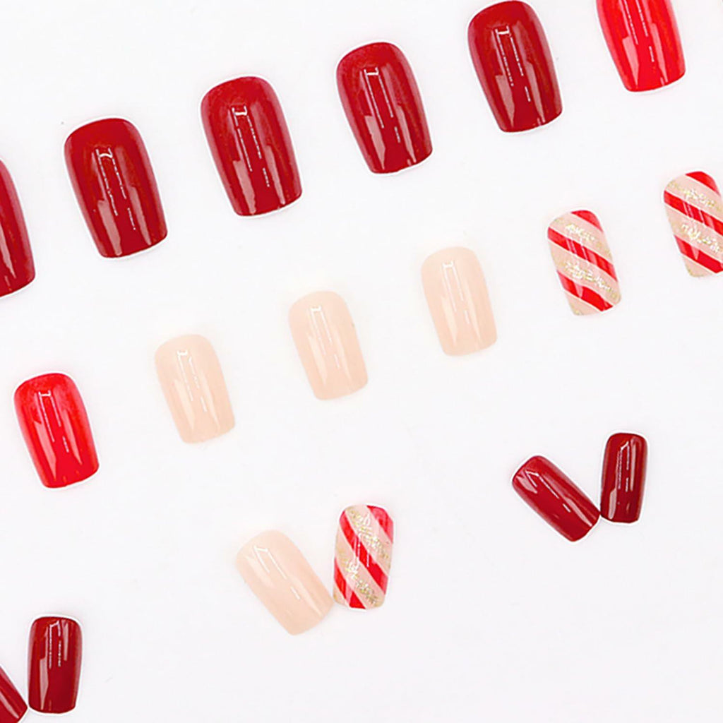RIICFDD Christmas Press On Nails 24 Pcs White Snowflake Short Square Fake