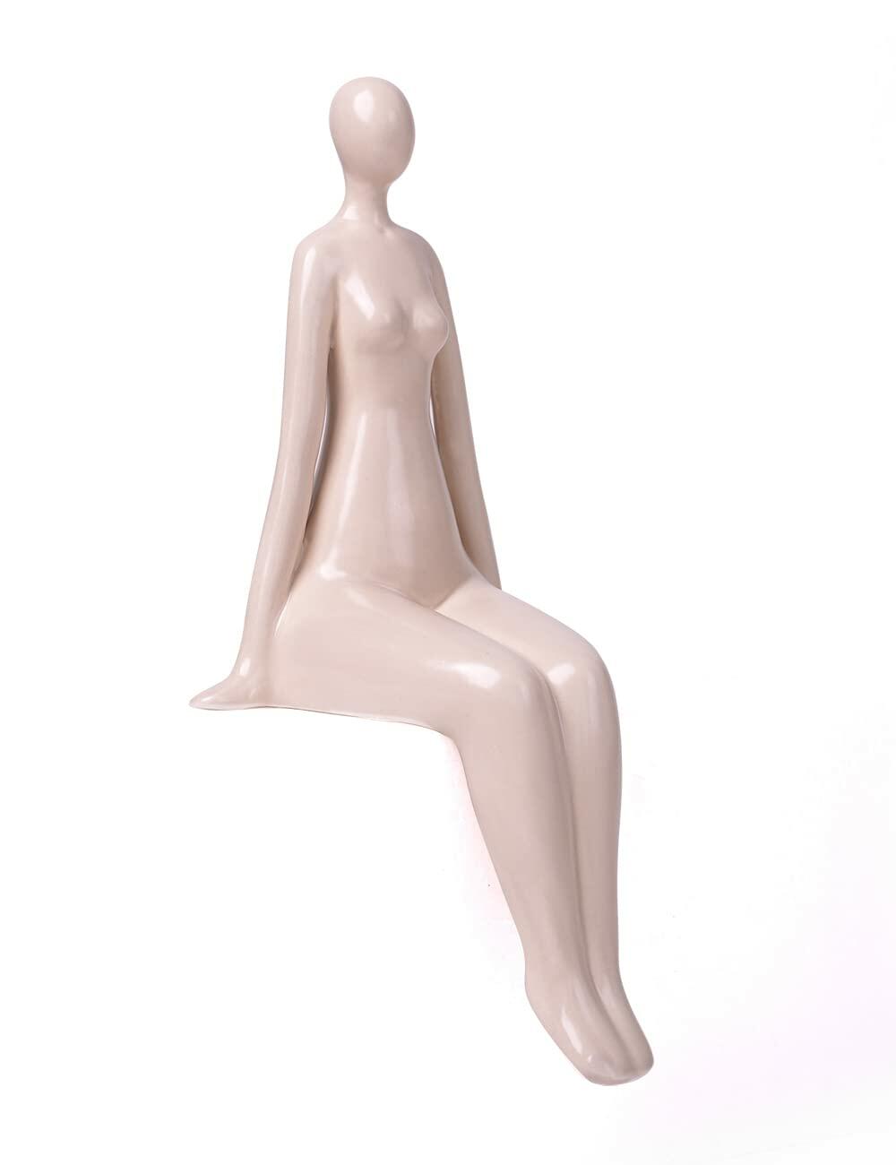 NENBOLEC Woman Statue Figurine White Ceramic 7.1 inch Modern Decor Yoga Gift