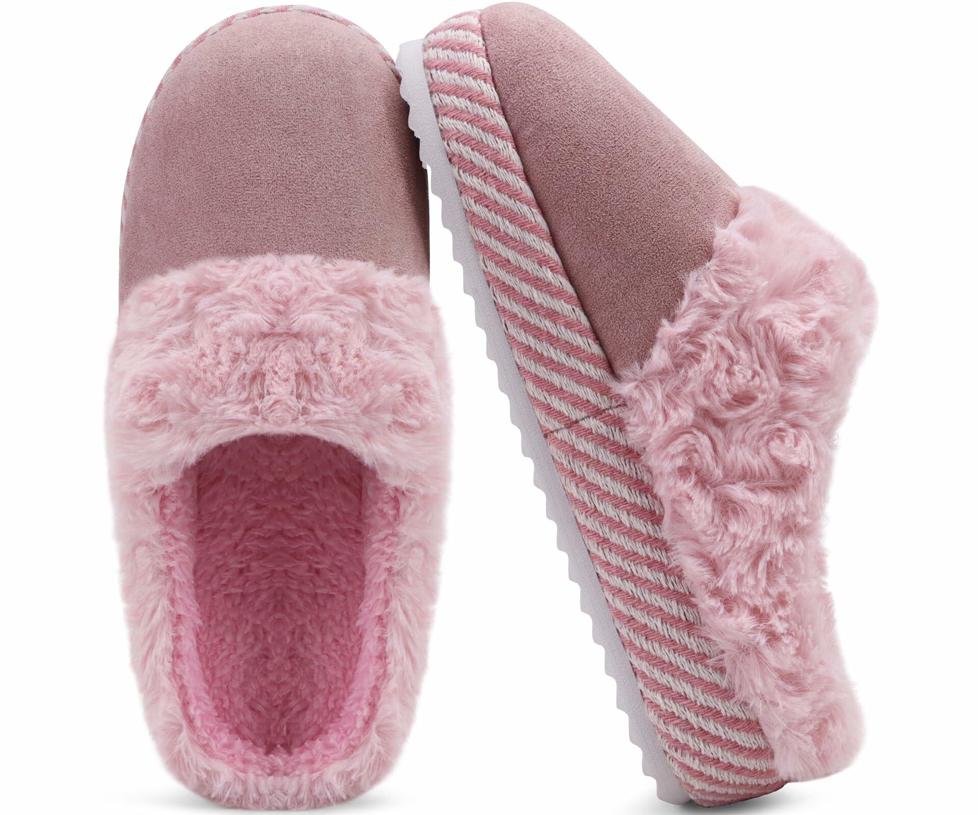 ONCAI Women's Fuzzy Suede Warm Winter Slippers Size 7 US Light Pink 2025