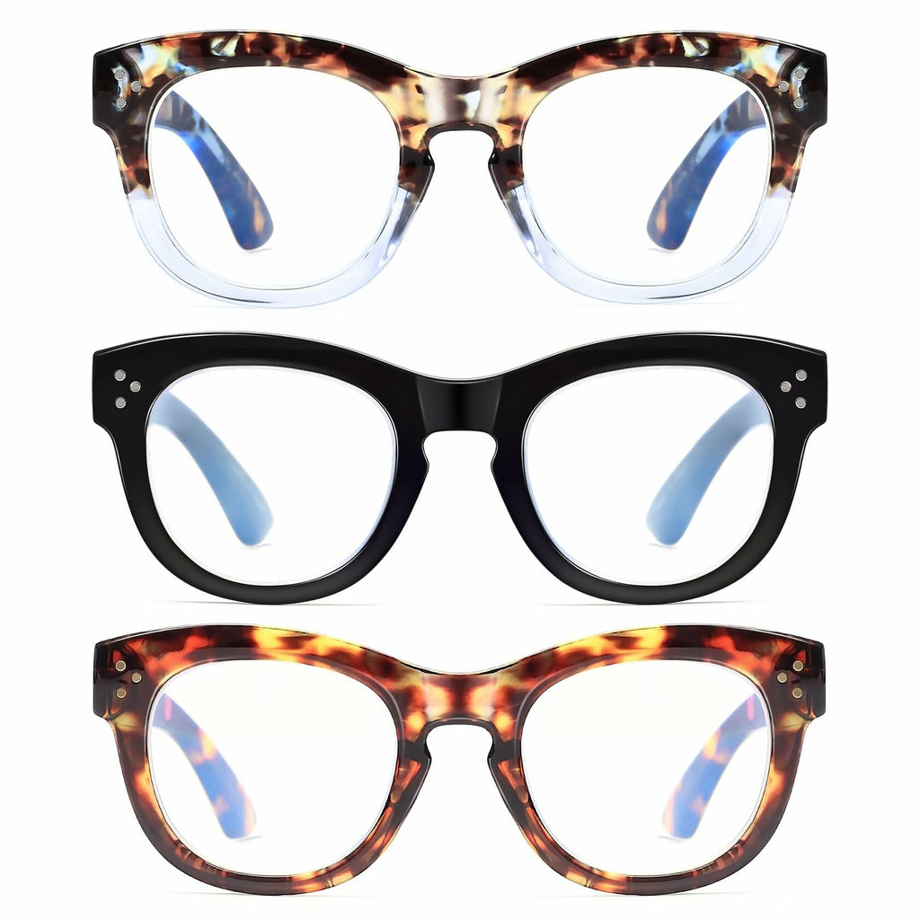 LADEESSE 3 Pack Oprah Style Reading Glasses +2.50 Blue Light Blocking