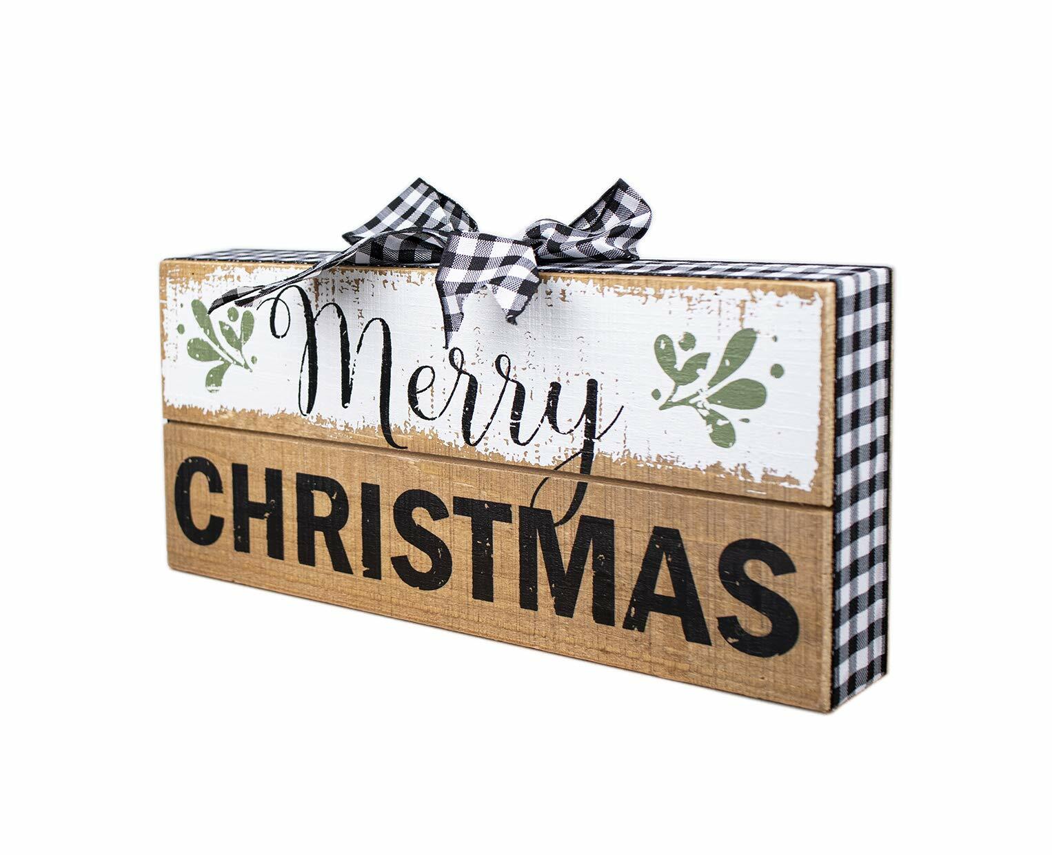 COLLECTIVE HOME Wooden Box Sign Merry Christmas Rustic Farmhouse Decor