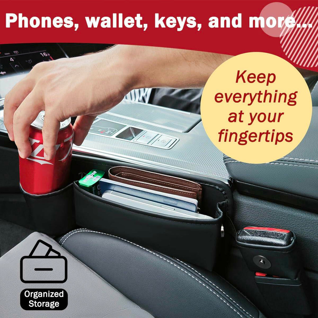 Upgrade Car Side Gap Filler Organizer Black with Cup Holder & Hooks