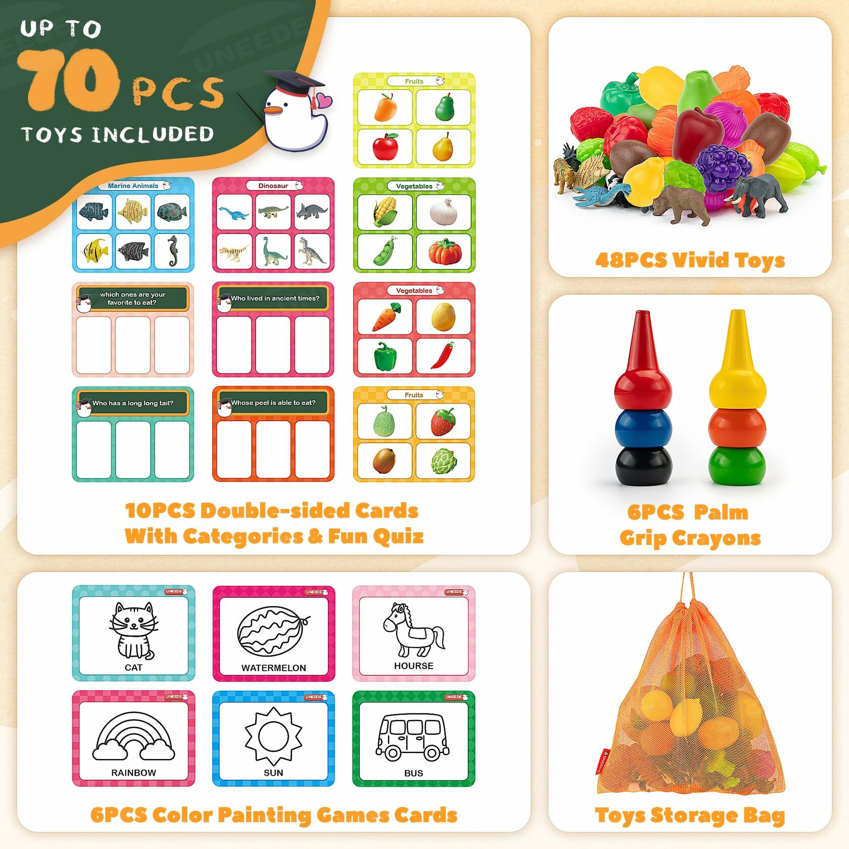 UNEEDE 3-in-1 STEM Sorting Toys Montessori Educational Game 70pcs New
