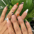 24 Pcs Halloween Acrylic Press On Nails Medium Almond Ghost Pumpkin Bat Design
