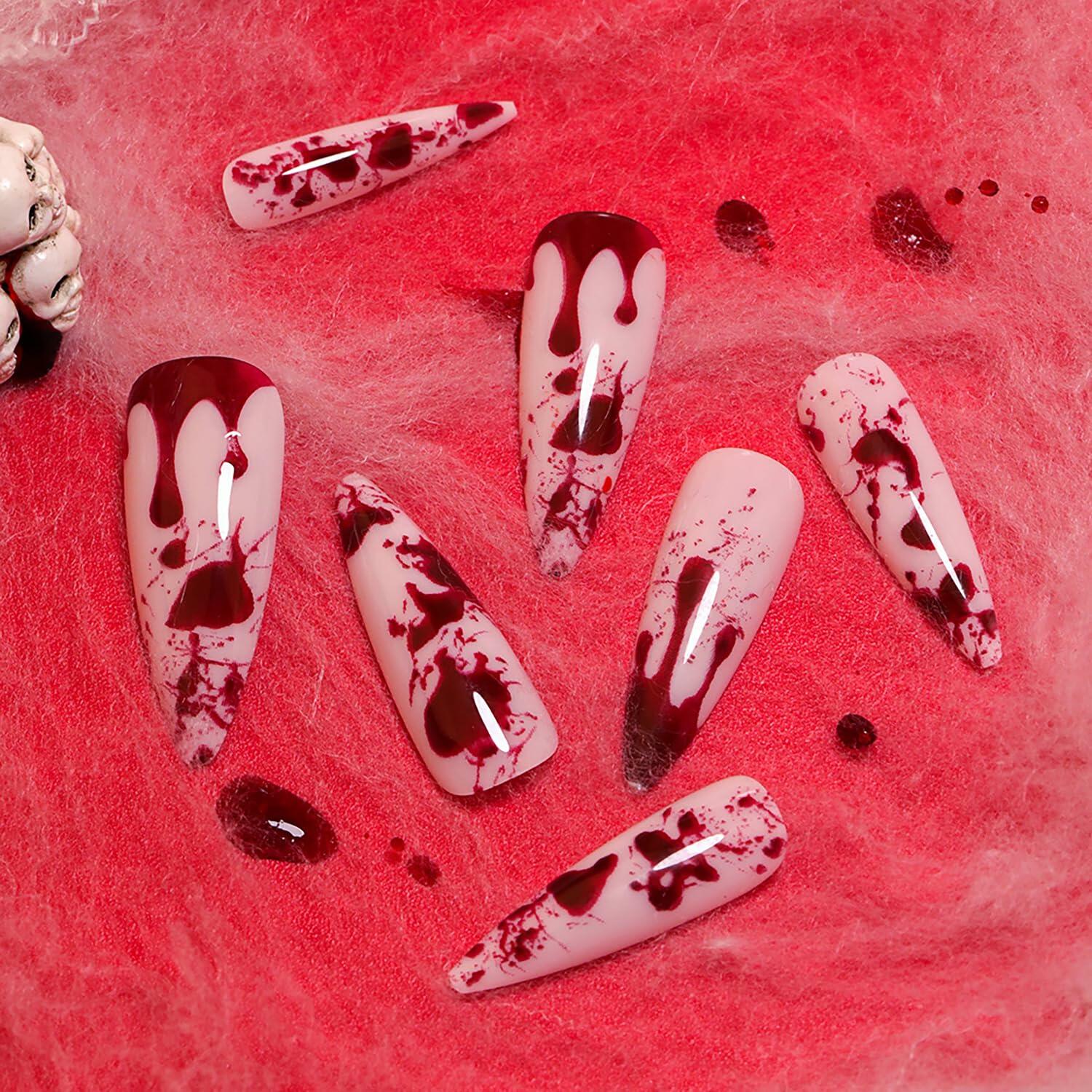 24 Pcs Halloween Stiletto Acrylic Press On Nails Full Cover Acrylic False