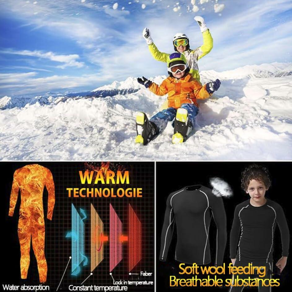 Muzikin Kids Thermal Underwear Set Fleece-Lined Black Size M Moisture-Wicking