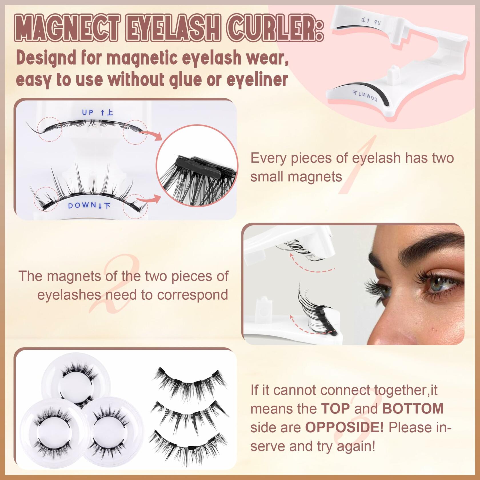 wiwoseo Magnetic Eyelashes 3 Pairs Clear Band Reusable Natural Look
