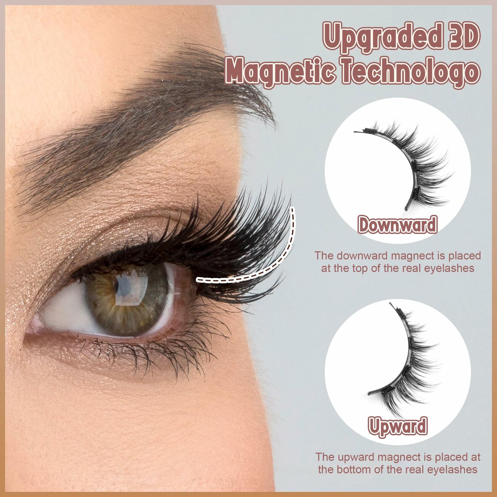 wiwoseo Magnetic Eyelashes 3 Pairs Clear Band Reusable Natural Look