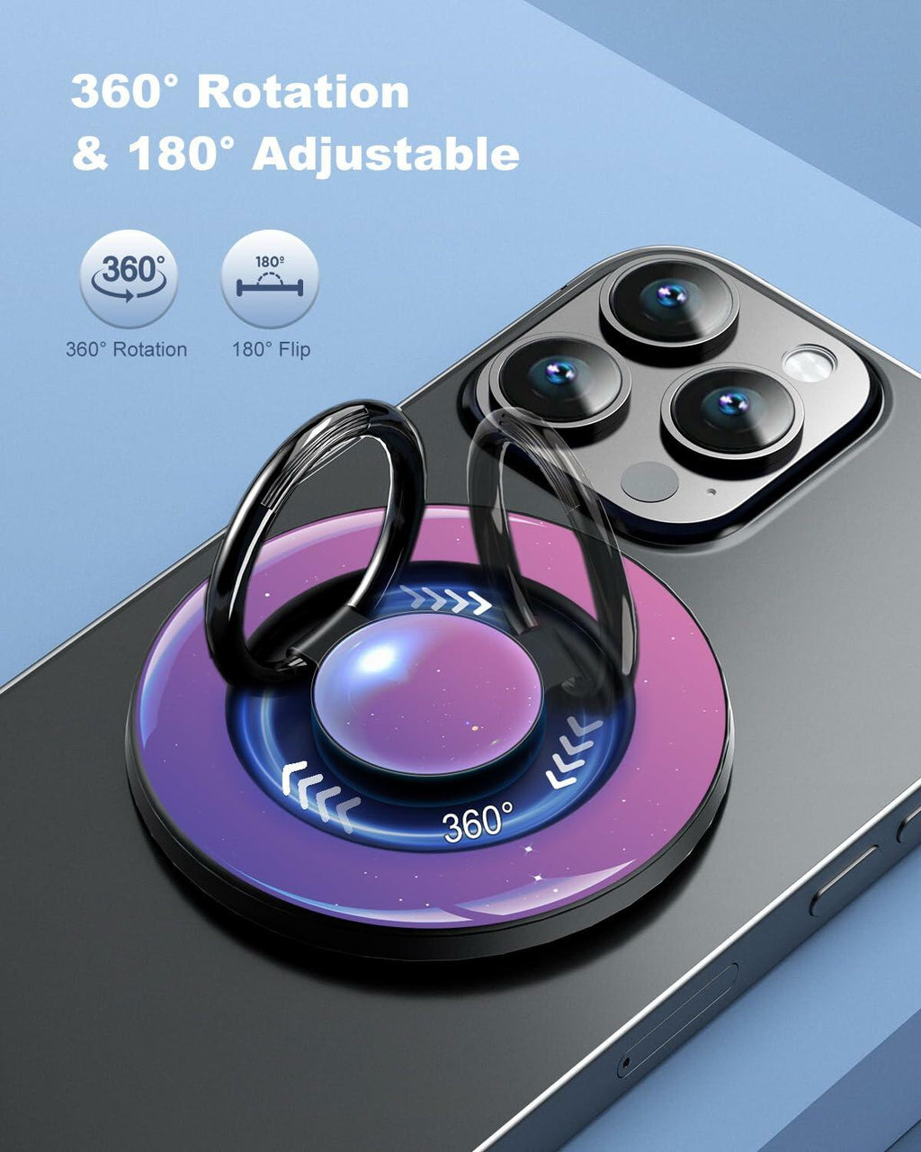 MagSafe Ring Holder Stand 360° Magnetic Grip Purple for iPhone 12-15