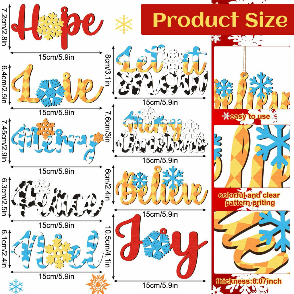 Gerrii 18pcs Christmas Ornaments Wooden Words Colorful Bulk New Crafts