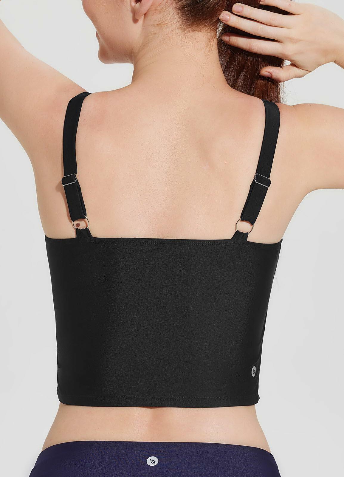 baleaf Women's Swim Top Modest Square Neck Tankini Black Size 36 Built-in Bra