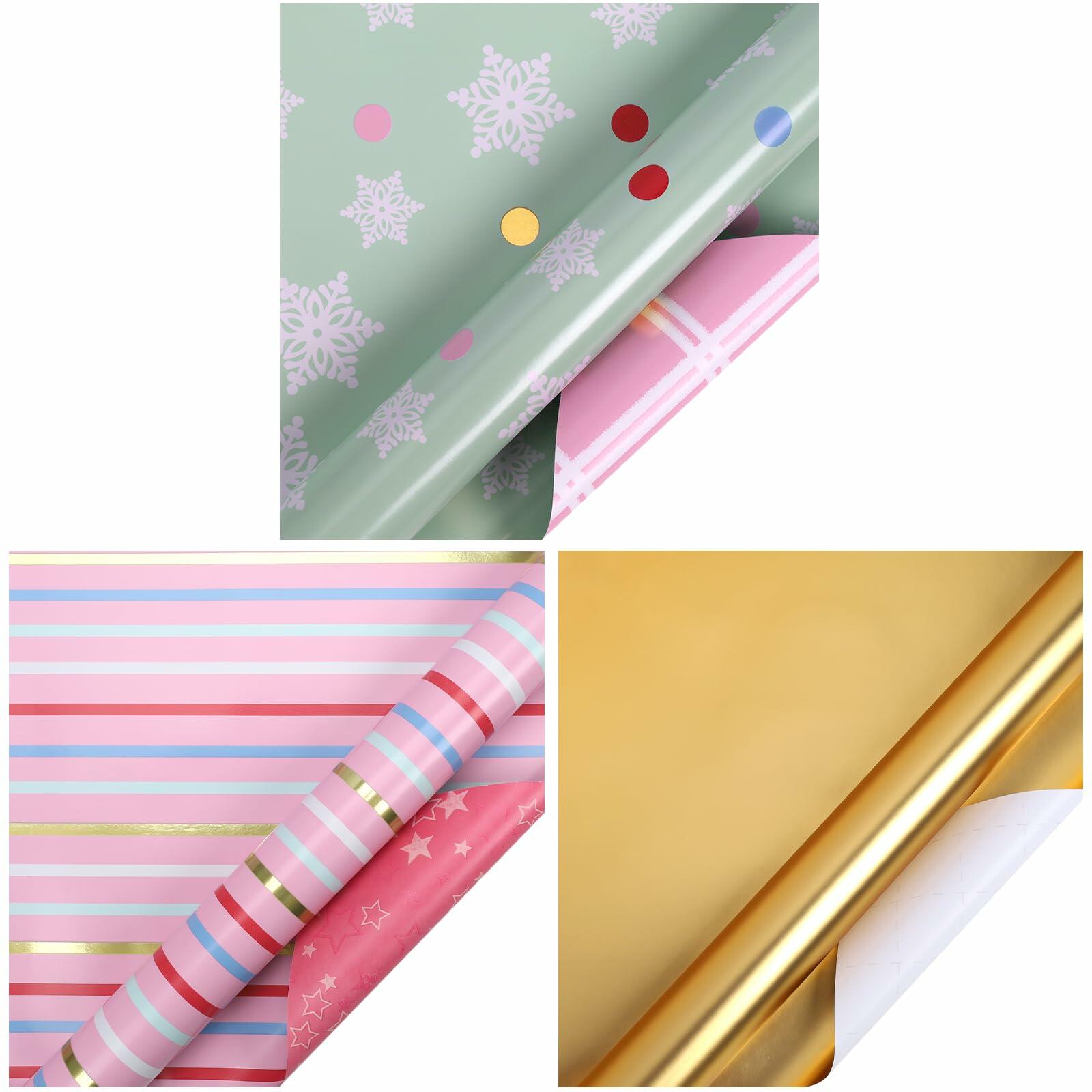 LaRibbons Christmas Wrapping Paper 3 Rolls 17x10ft Peace Pattern with Tags