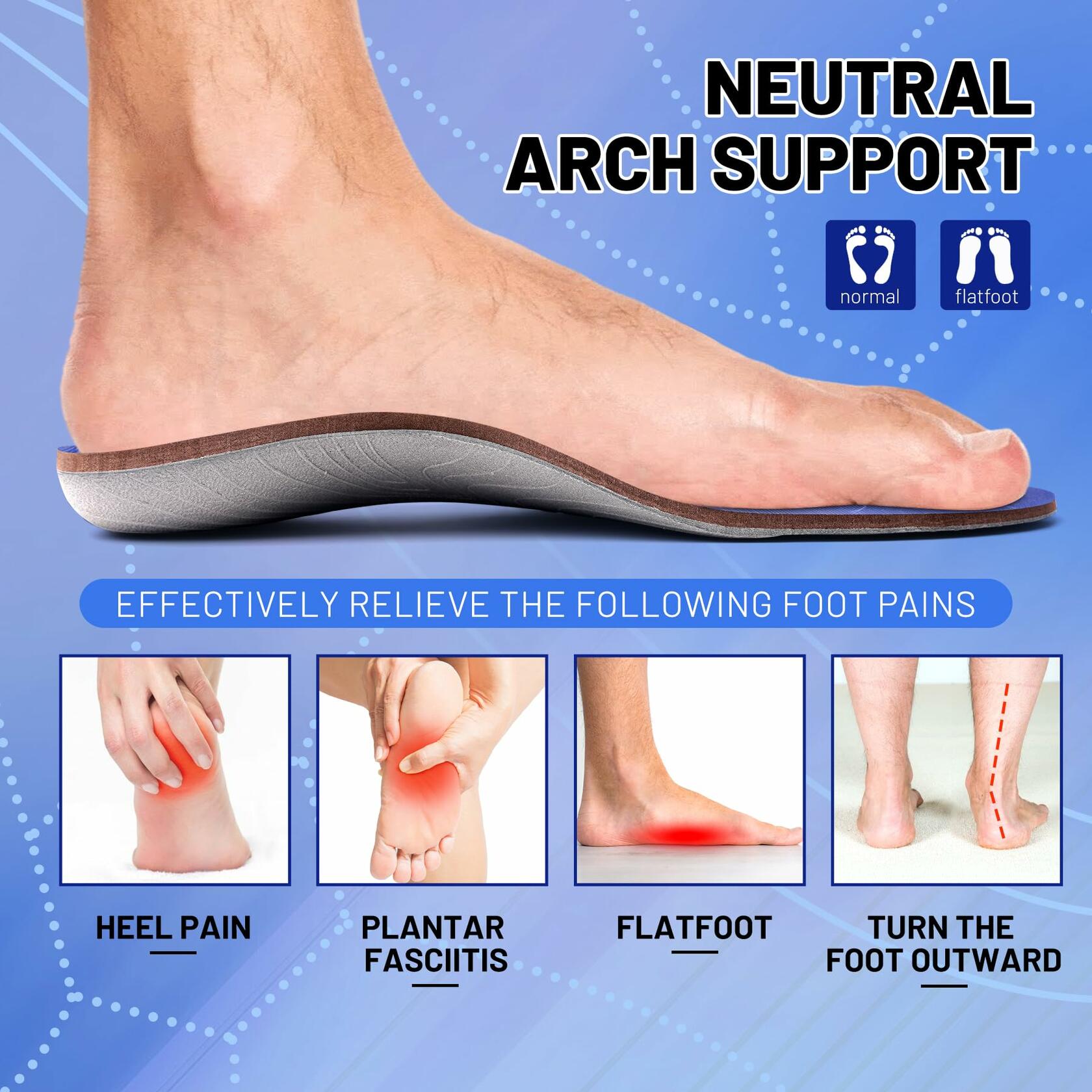 STSVZORR Plantar Fasciitis Inserts Arch Support Heel Pain US-10 Dark Violet Blue
