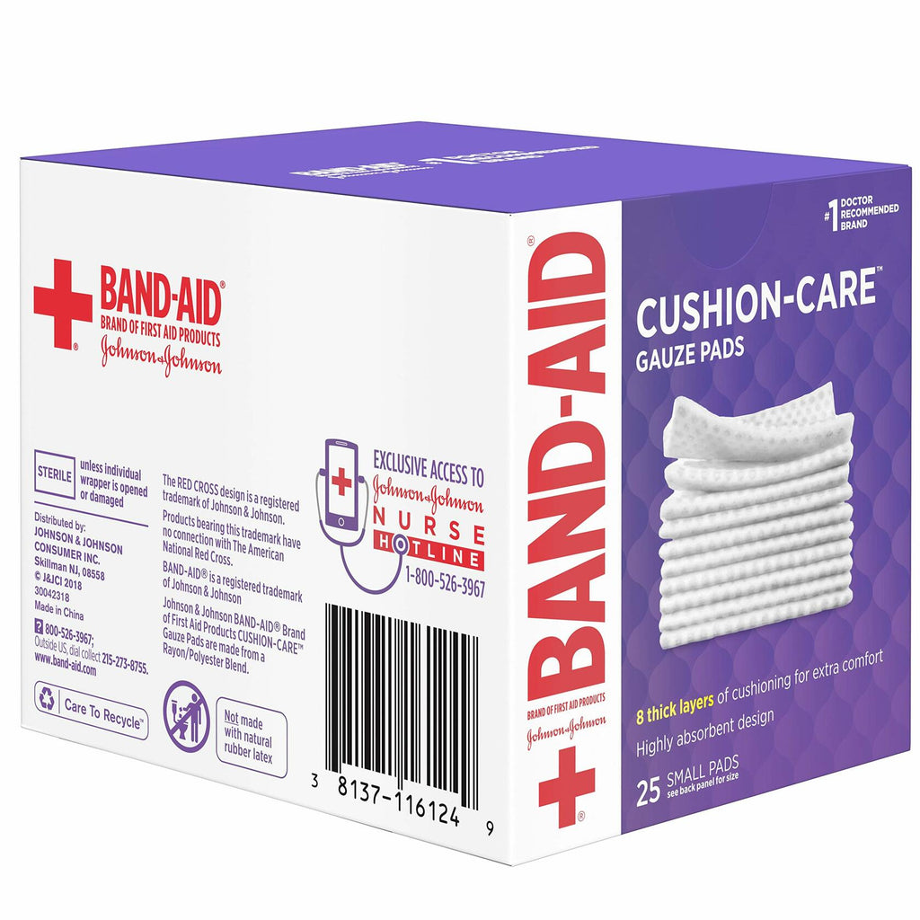 BAND-AID Cushion-Care Gauze Pads 2x2in 25ct Sterile Absorbent Padding