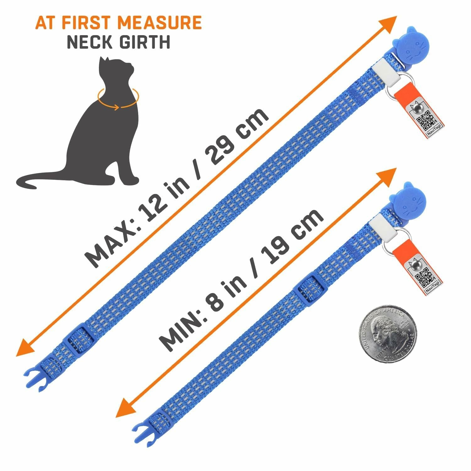 NaviTagi Cat Breakaway Collar XS Orange Reflective Soft Adjustable Bell