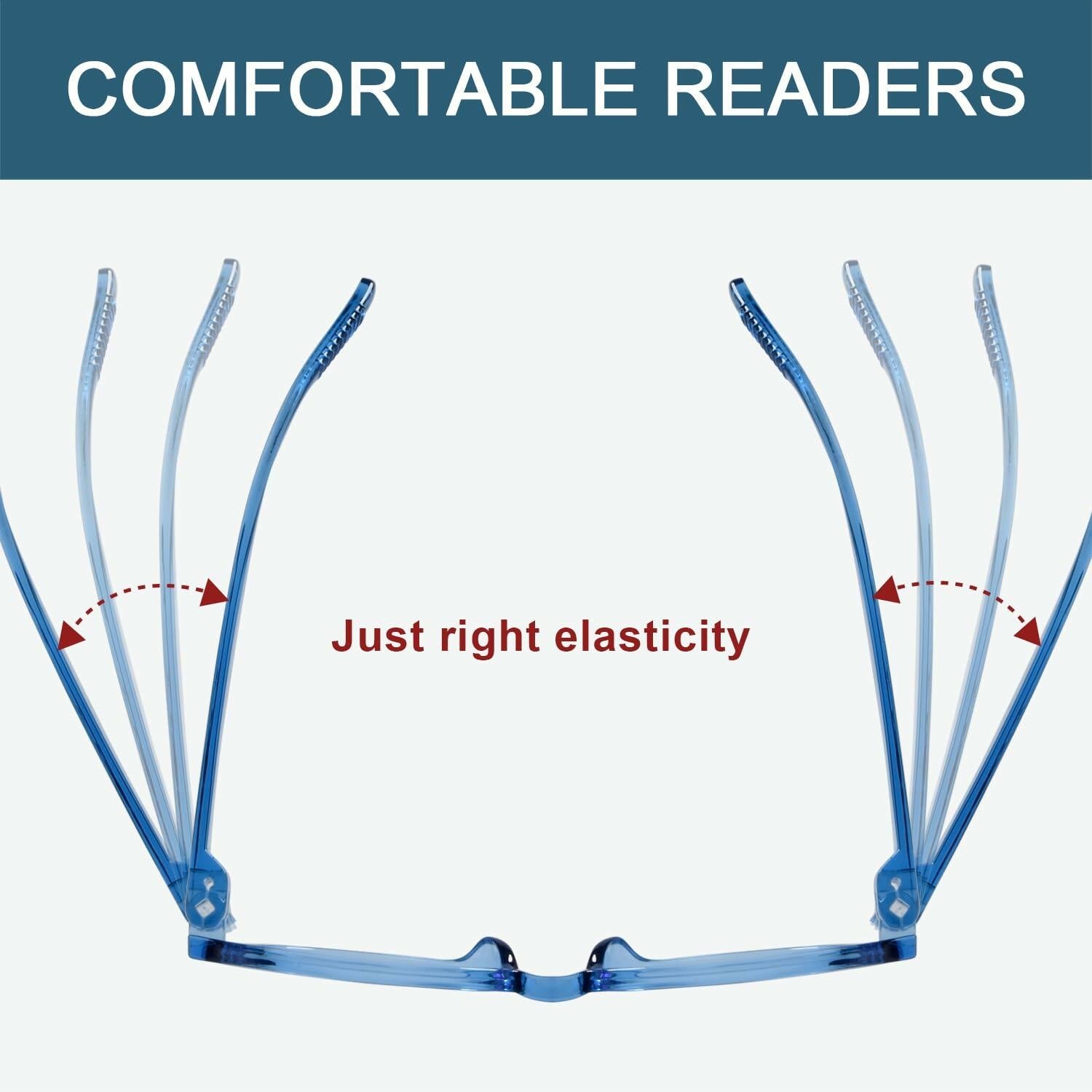 BLUELESS 6-Pack Oversized Reading Glasses +3.50 Metalless Screwless Spring