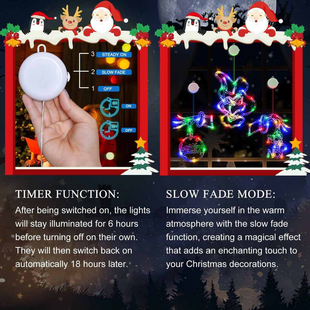 FASISOY 3 Pack Multi-Color Christmas Window Lights Battery Operated Timer