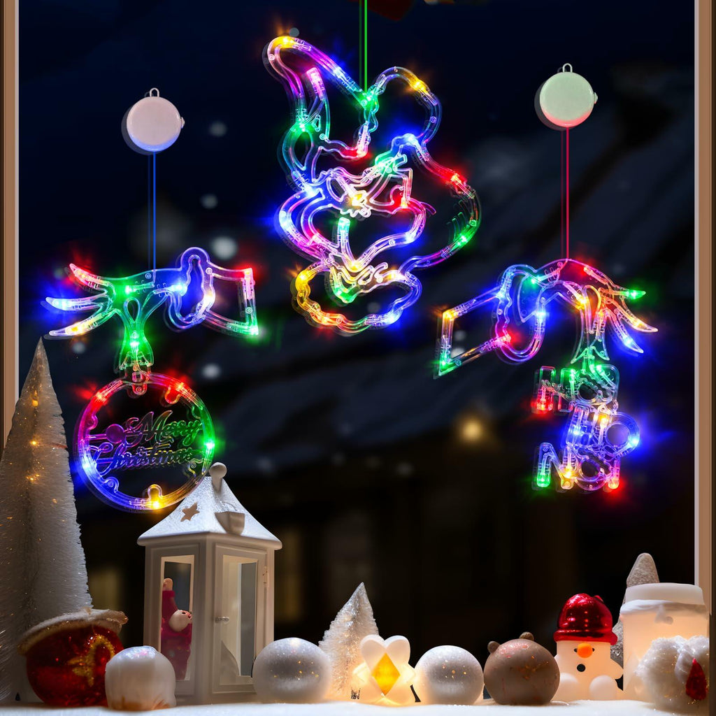 FASISOY 3 Pack Multi-Color Christmas Window Lights Battery Operated Timer