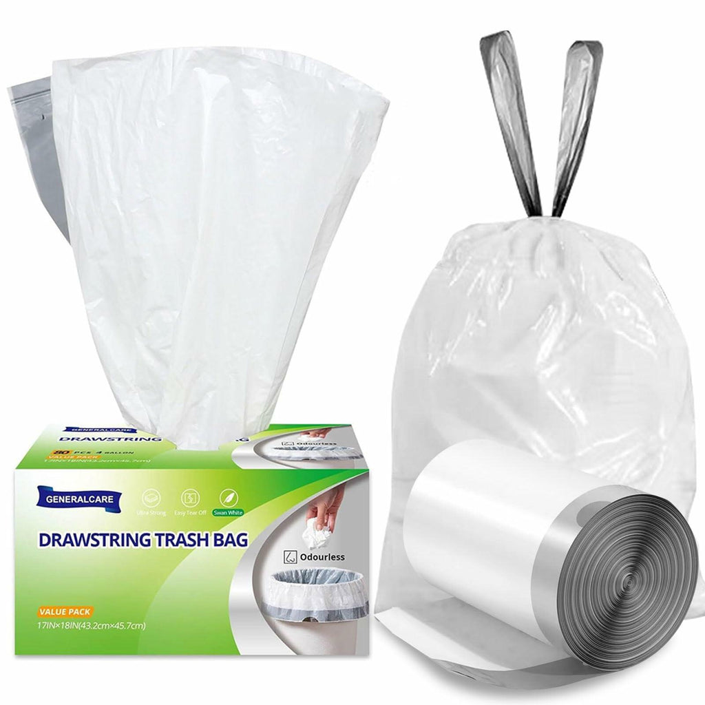4 Gal Drawstring Trash Bags 57 Count White Small Garbage Can Liners