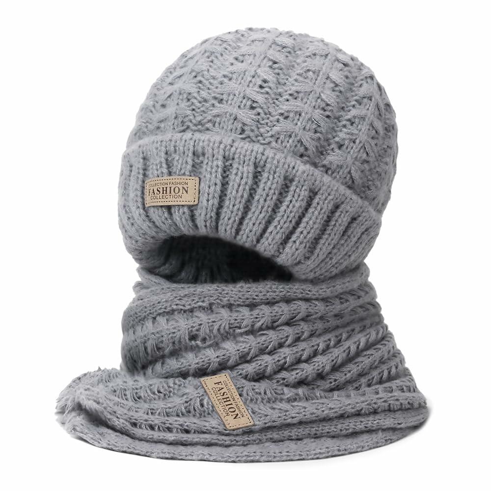 Wander Agio Women's Winter Wool Knit Beanie & Scarf Set Black 1