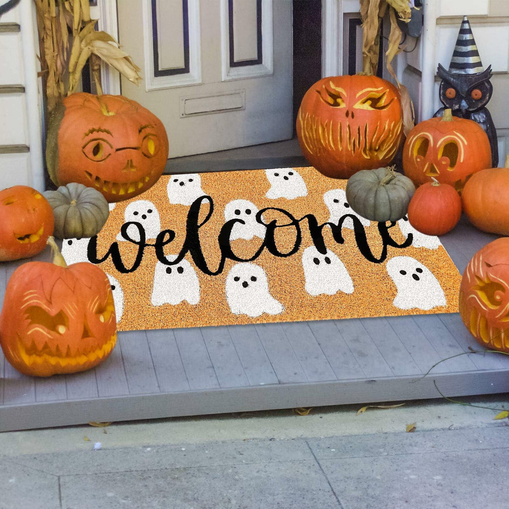 JarThenaAMCS Halloween Coir Doormat Cute Ghost Non-Slip 16.5x29 Inch