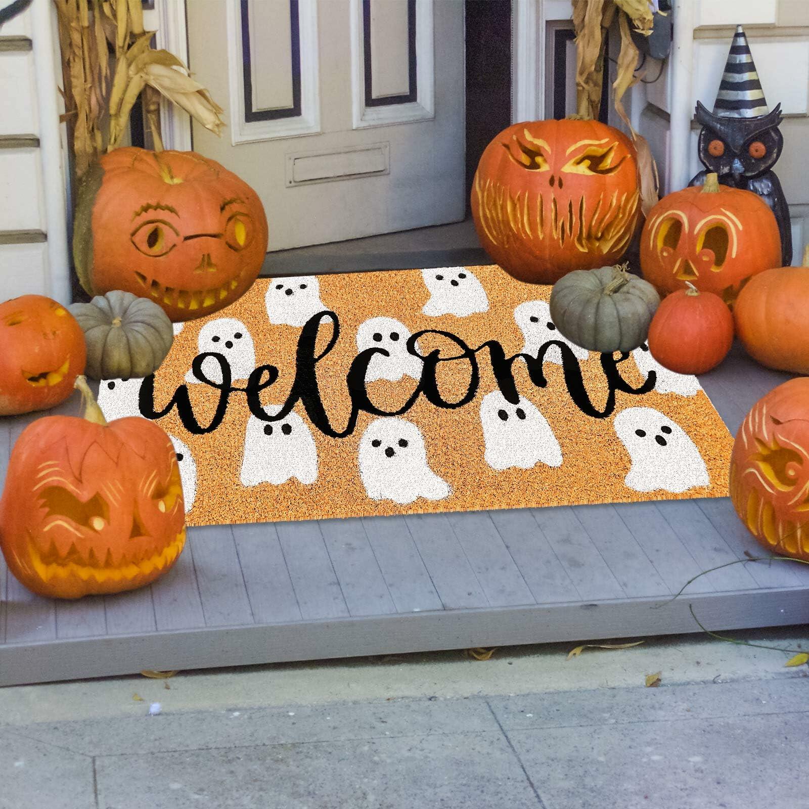 JarThenaAMCS Halloween Coir Doormat Cute Ghost Non-Slip 16.5x29 Inch