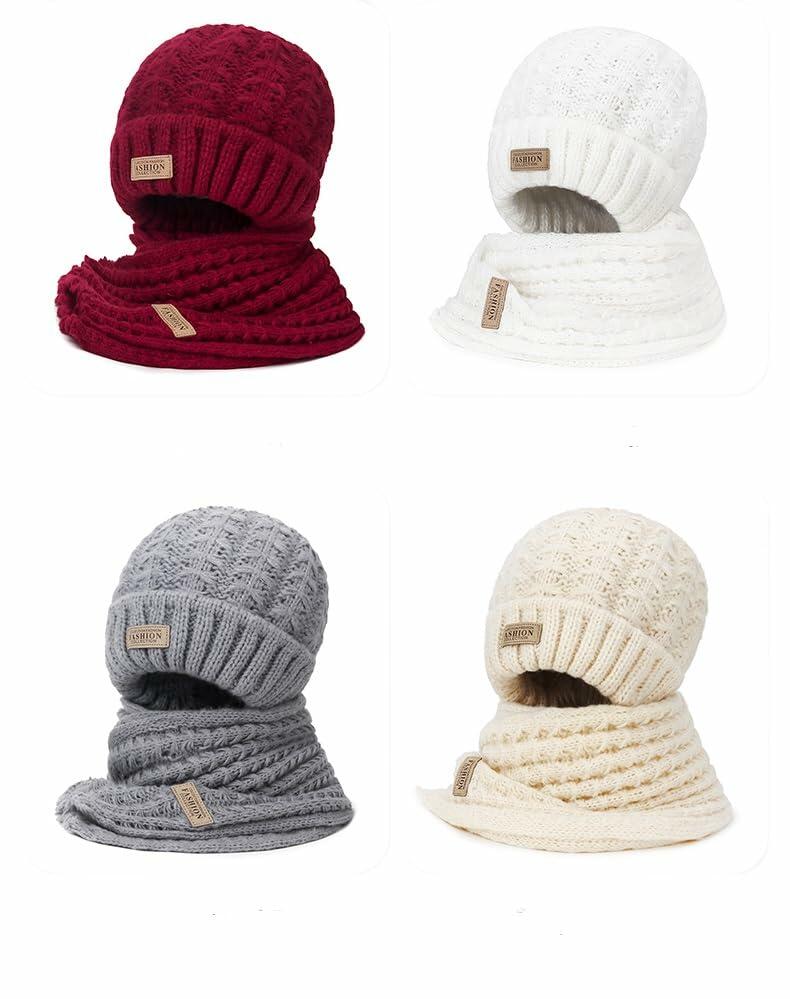 Wander Agio Women's Winter Wool Knit Beanie & Scarf Set Black 1