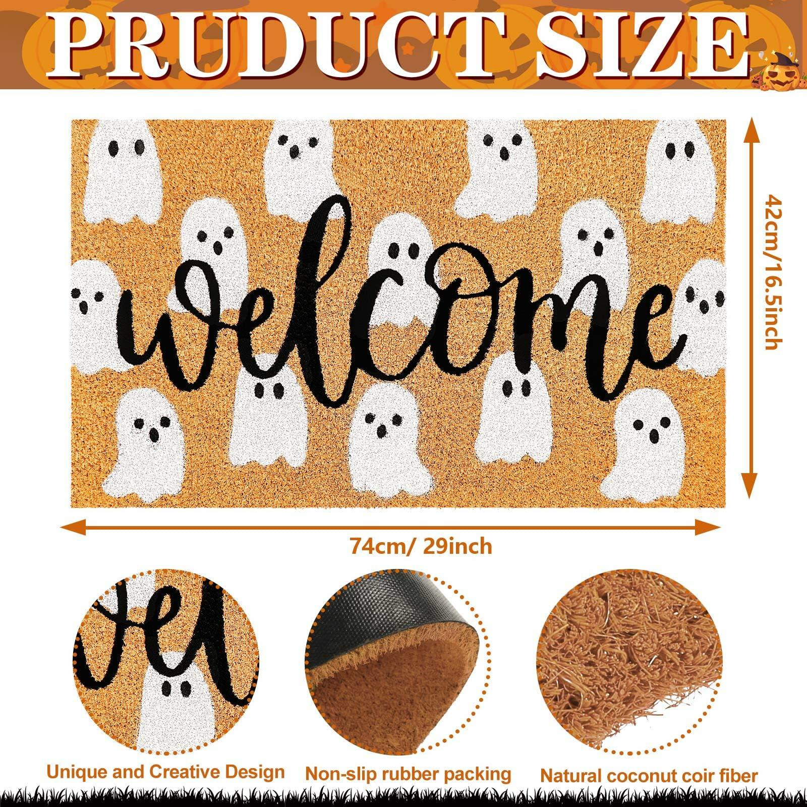 JarThenaAMCS Halloween Coir Doormat Cute Ghost Non-Slip 16.5x29 Inch