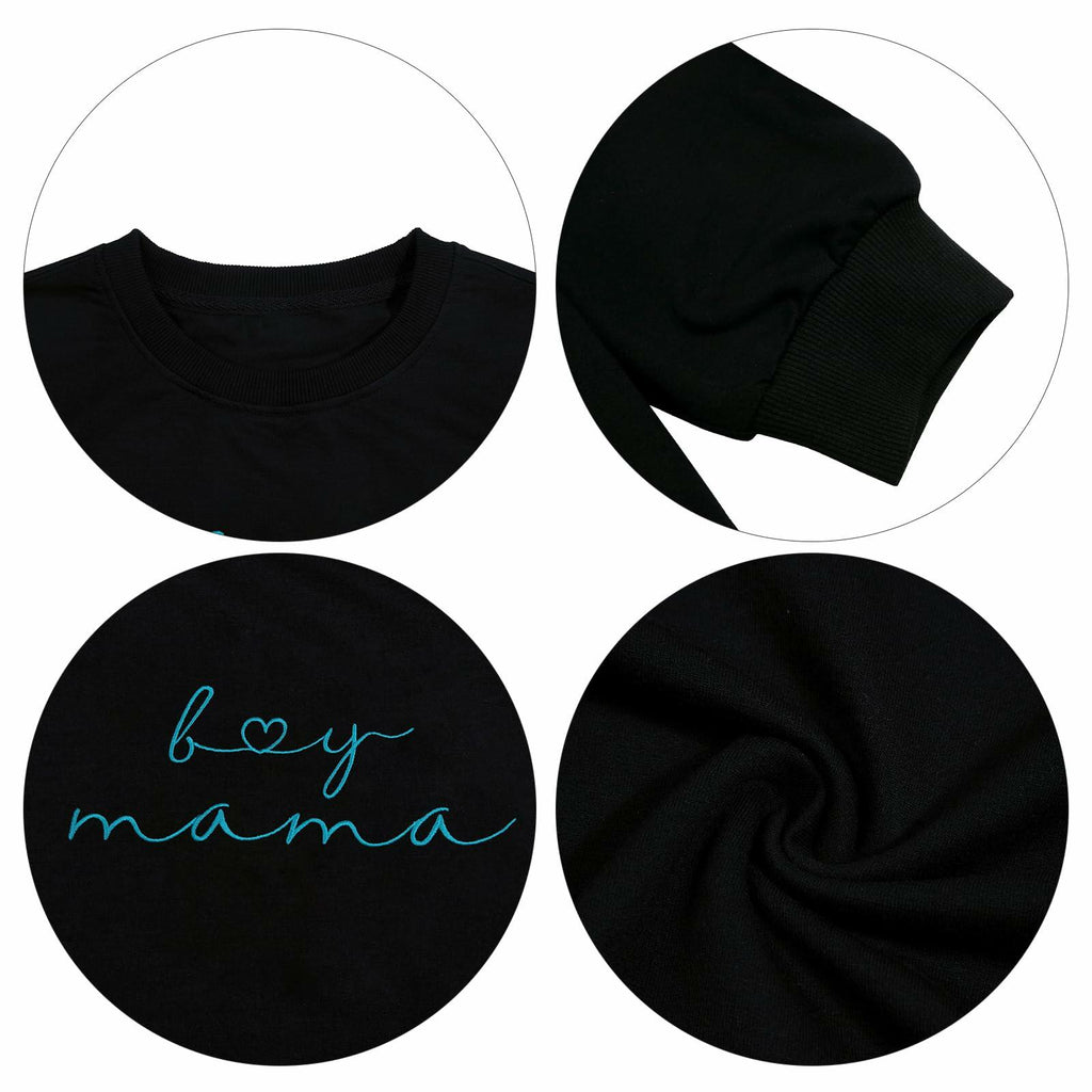 MYHALF Women Mama Oversized Crewneck Sweatshirt Pink Embroidered LS