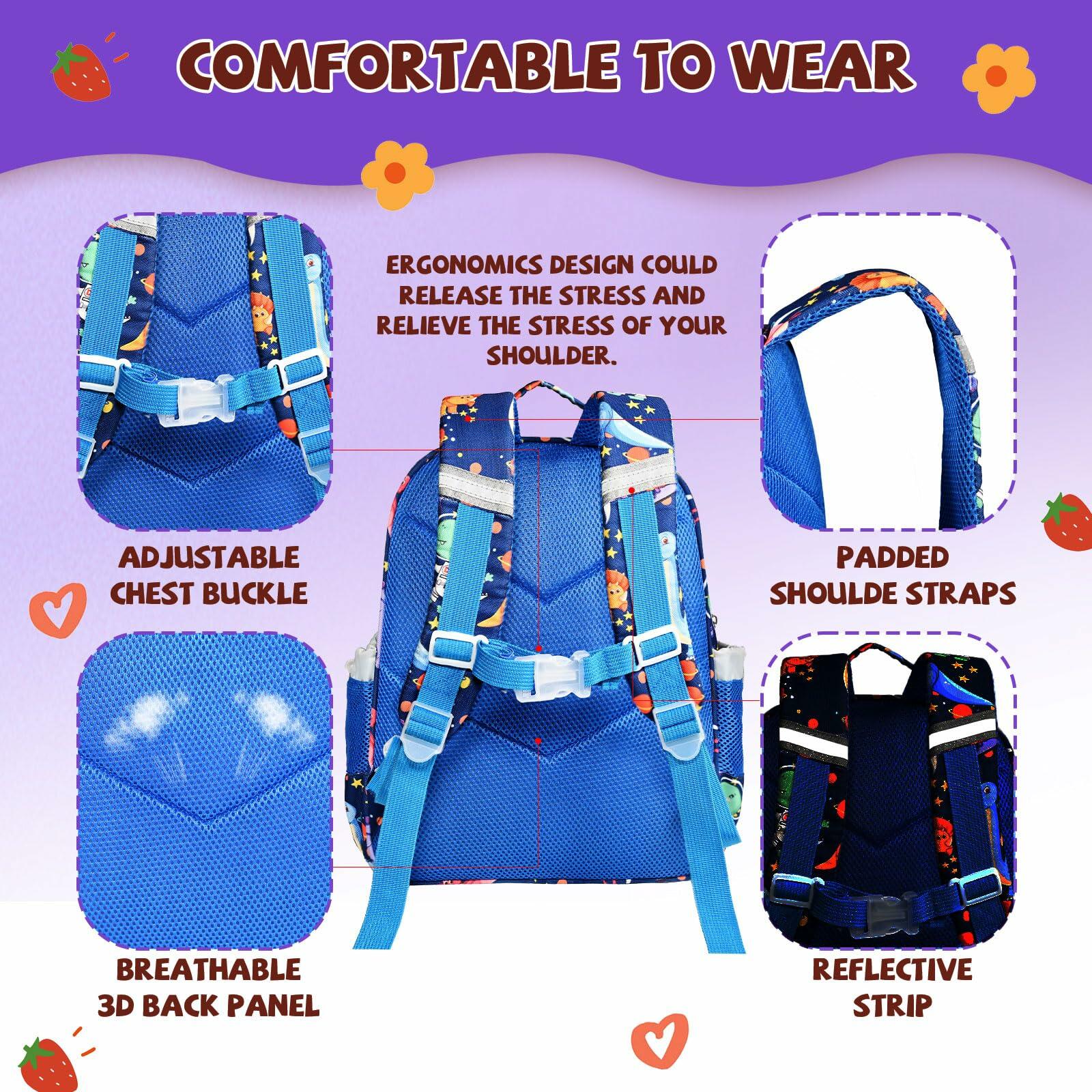 LOKESWEI Toddler Backpack 14" Blue Lightweight Durable Water-Resistant