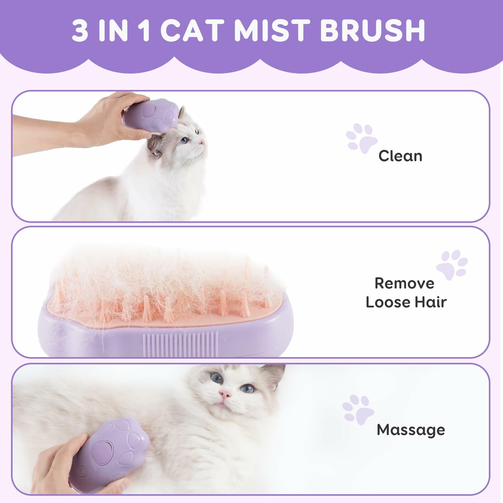 Cat Steam Brush Purple 2nd Gen Self-Cleaning Pet Hair Remover Shedding Tool
