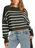 PRETTYGARDEN Women's White Fall Cropped Striped Sweater Oversized Size L